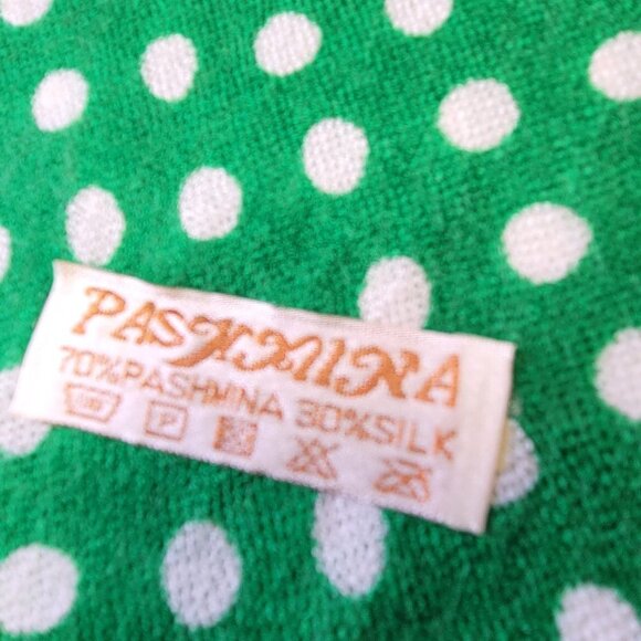 Green and White Polka Dot Scarf Long Rectangular Pashmina - Picture 7 of 7
